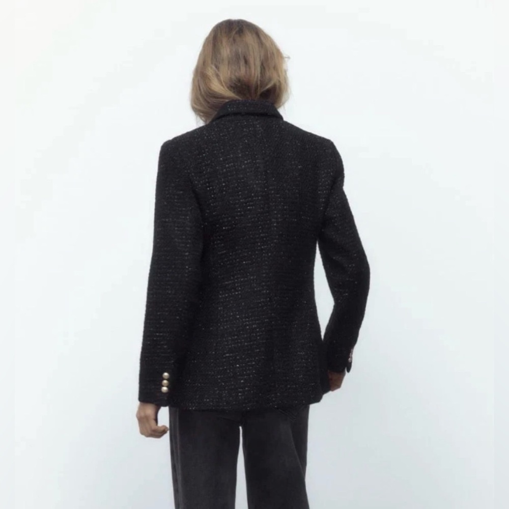 ZARA WOOL BLEND DOUBLE BREASTED TEXTURED WEAVE JACKET, Size L - Picture 2 of 10
